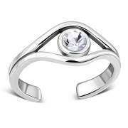 Clear Cubic Zirconia Evil Eye Silver Toe Ring, trs5