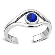 Blue Sapphire Cubic Zirconia Evil Eye Silver Toe Ring, trs5