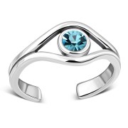 Blue Topaz Cubic Zirconia Evil Eye Silver Toe Ring, trs5