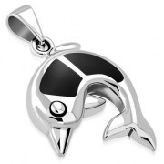Black Onyx Dolphin Silver Pendant, p521