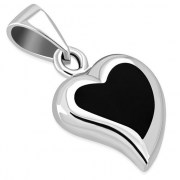 Black Onyx Heart Silver Pendant, p512