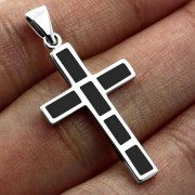 Black Onyx Silver Cross Pendant, p532