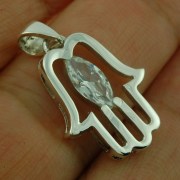 Clear CZ Hamsa Pendant 925 Sterling Silver, p370