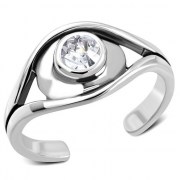 Cubic Zirconia Eye Silver Toe Ring, trs1