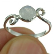 Delicate Silver Spiral Ring, w Rainbow Moonstone, r70