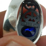 Engraved Style Silver Ring w Blue Sapphire CZ, r2