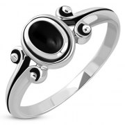 Ethnic Style Black Onyx Silver Ring, r273ox