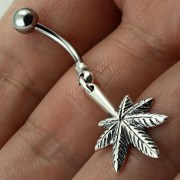 Marijuana Leaf Belly Button Navel Ring 316L & Silver, f334
