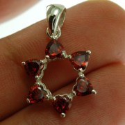 Heart Shape Garnet CZ Star David  Pendant, 925 Silver, p345