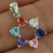 Heart Shape Mix Color CZ Star David Pendant, 925 Silver, p345
