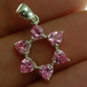 Heart Shape Pink CZ Star David Pendant, 925 Silver, p345