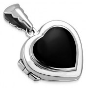 Heart Shaped Locket Silver Pendant w Black Onyx, p525