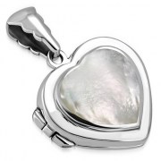 Heart Shaped Locket Silver Pendant w Mother of Pearl, p525