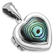 Heart Shaped Locket Silver Pendant w Abalone, p525