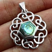 Hexagon Abalone Round Celtic Knot Silver Pendant, p474