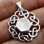 Hexagon Mother of Pearl Round Celtic Knot Silver Pendant, p474