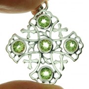 Large Peridot Jerusalem Cross Silver Pendant, p266