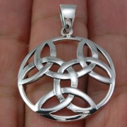 Large Round Trinity Knot Silver Pendant, pn615