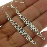 Long Celtic Knot Plain Silver Earrings, ep194