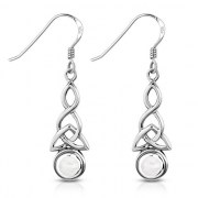 Long Rainbow Moonstone Trinity Knot Silver Earrings - e301