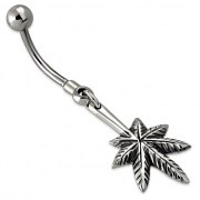 Marijuana Leaf Belly Button Navel Ring 316L & Silver, f334