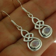 Oval cab Rainbow Moon Stone Celtic Knot Silver Earrings, e302