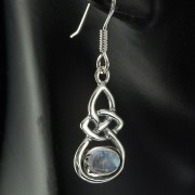 Oval cab Rainbow Moon Stone Celtic Knot Silver Earrings, e302