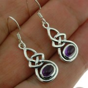 Oval Shape Amethyst Celtic Knot Silver Earrings - e302