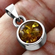 Amber Round Silver Pendant, p116
