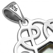 Hexagon Mother of Pearl Round Celtic Knot Silver Pendant, p474