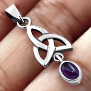 Amethyst Celtic Trinity Knot Silver Pendant, p488