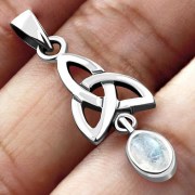 Rainbow Moonstone Celtic Trinity Knot Silver Pendant, p488