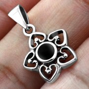 Black Onyx Petal Hearts Silver Pendant, p520
