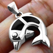 Black Onyx Dolphin Silver Pendant, p521