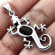 Black Onyx Lizard Silver Pendant, p545