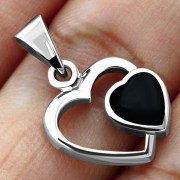 Black Onyx Hearts Silver Pendant, p547