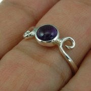 Delicate Silver Spiral Ring, set w Amethyst, r70