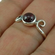 Delicate Silver Spiral Ring, set w Garnet, r70