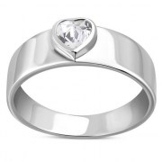 Heart Shaped Clear CZ Silver Ring, r251