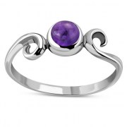 Amethyst Delicate Spiral Silver Ring, r390