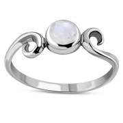 Rainbow Moonstone Delicate Spiral Silver Ring, r390