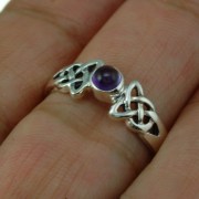Amethyst Cab Celtic Silver Ring, r463