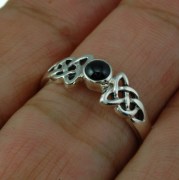 Black Onyx Cab Celtic Silver Ring, r463