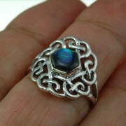 Round Abalone Celtic Knot Silver Ring, r536