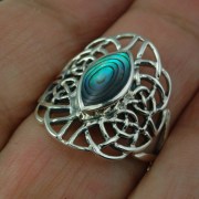 Super Light Large Abalone Celtic Silver Ring, r561
