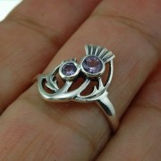 Amethyst Stone Thistle Silver Ring, r580
