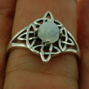 Rainbow Moon Stone Celtic Knot Silver Ring, r441