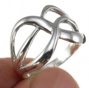 Wide braided plain simple silver ring, rp266