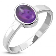 Simple Silver Amethyst Band Ring, r164