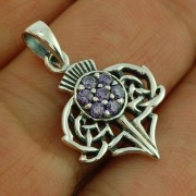 Small Thistle Silver Pendant set w Amethyst CZ, p454